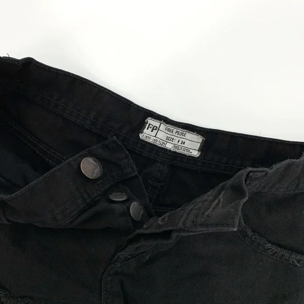 Free People Denim Shorts Sharkbite Black Button Fly Fray Hem Distress - Picture 5 of 10